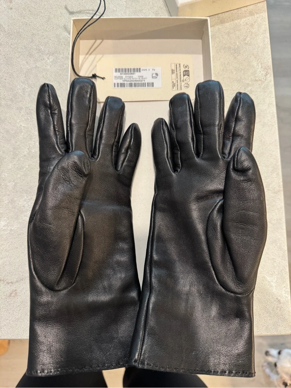 Saint Laurent Black Leather Gloves with Gold YSL Accent